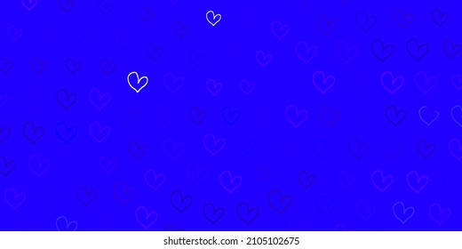 Fondo vector claro púrpura con corazones. Ilustración con signos de fuerza y poder de las mujeres. Antecedentes del Día Internacional de la Mujer.