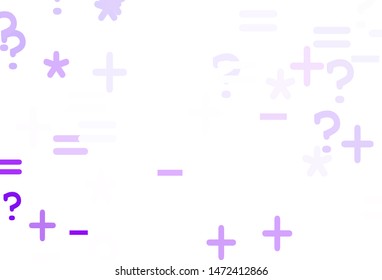Light Purple vector background with math elements. Blurred design in simple style with collection of numerals. Best design a poster, banner of a math college.