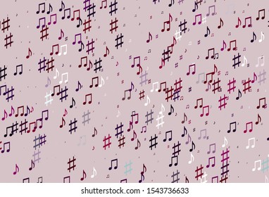 Light Purple vector background with music symbols. Abstract illustration with colorful symbols of melody. Template for fasion magazines.