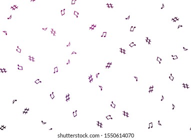 Light Purple vector background with music symbols. Decorative design in abstract style with music shapes. Pattern for festival leaflets.