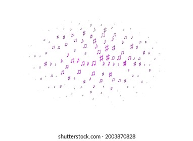 Fondo vectorial púrpura claro con símbolos musicales. Ilustración brillante de notas musicales de gradiente colorido. Patrón de anuncios escolares, folletos.