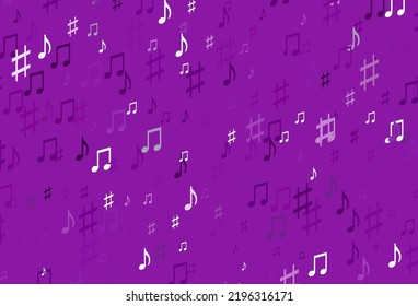 Light Purple vector background with music symbols. Decorative design in abstract style with music shapes. Modern design for wallpapers.