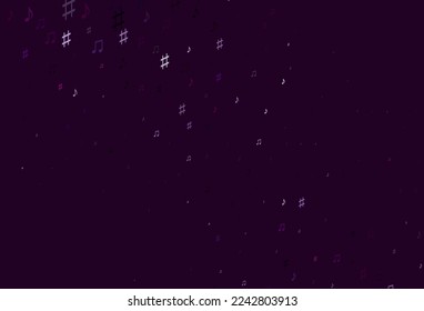 Fondo vectorial púrpura claro con símbolos musicales. Ilustración abstracta con coloridos símbolos de la melodía. Plantilla para revistas de moda.