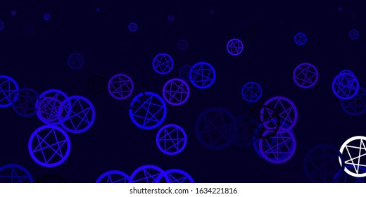 Light Purple vector background with occult symbols. Illustration with magical signs of spiritual power. Best design halloween events.