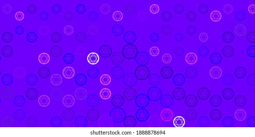 Light Purple vector background with occult symbols. Colorful vintage illustration with gradient alchemy shapes. Design for magic, spiritual events.