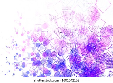 Light Purple vector background with polygonal style with circles. Abstract gradient illustration with circles, triangles, cubes. Template for wallpapers.
