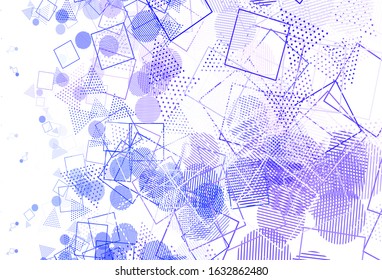 Light Purple vector background with polygonal style with circles. Illustration with set of colorful circles, triangles, squares. Modern template for landing page.