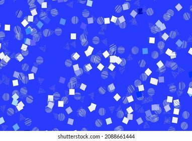 Fondo vectorial púrpura claro con estilo poligonal con círculos. Decoración de estilo abstracto con líneas, puntos, cubos. Patrón de folletos y folletos