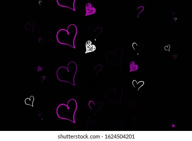 Light Purple vector background with Shining hearts. Illustration with shapes of gradient hearts on blur backdrop. Design for a business advert of anniversary.