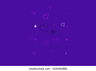 Light Purple vector background with Shining hearts. Decorative design with hearts in simple style . Template for Valentine's greeting postcards.