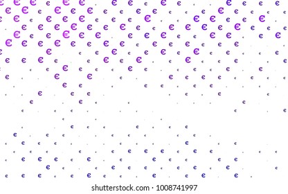 Light Purple vector background with signs of Euro. Modern abstract illustration with symbols of digital money. Template can be used as a background for ads of markets, loans.