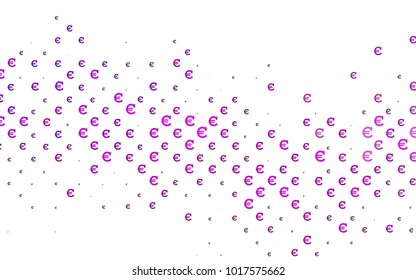 Light Purple vector background with signs of Euro. Colored symbols of cryptocurrency on white background. Smart design for your business advert of economic, wealth.