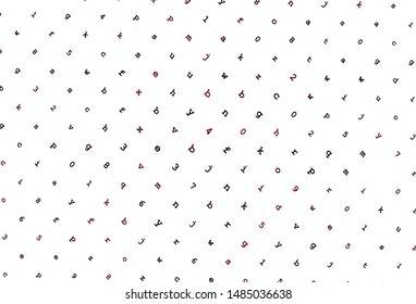 Light Purple vector background with signs of alphabet. Modern geometrical illustration with ABC english symbols. Template for lettering, typography.