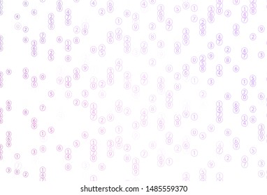 Light Purple vector background with signs of numerals. Shining colorful illustration with isolated Digit signs. Best design a poster, banner of a math college.