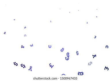 Light Purple vector background with signs of currency. Colored symbols of currency on white background. Pattern for bank ads, posters, banners.
