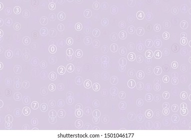 Light Purple vector background with signs of numerals. Illustration with Numeral symbols on abstract template. Template for landing page of typography.