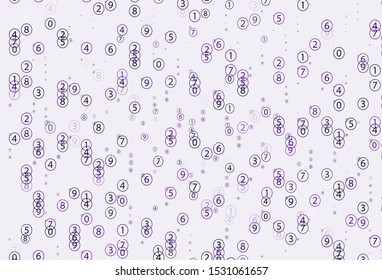 Light Purple vector background with signs of numerals. Modern geometrical illustration with numerals. Smart design for university advert.