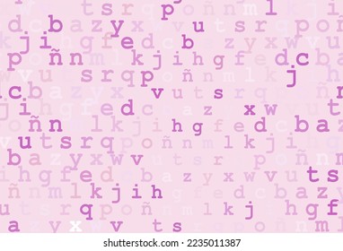 Fondo vector claro púrpura con signos de alfabeto. Signos de alfabeto coloreado con degradado sobre fondo blanco. El patrón puede utilizarse para anuncios, folletos, folletos de educación.