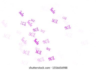 Light Purple vector background with symbols of 30, 50, 90 % sales. Abstract illustration with colorful gradient symbols of sales. Backdrop for ads, leaflets of Black Friday.