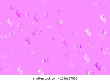 Light Purple vector background with symbols of 30, 50, 90 % sales. Abstract illustration with colorful gradient symbols of sales. Backdrop for mega promotions, discounts.