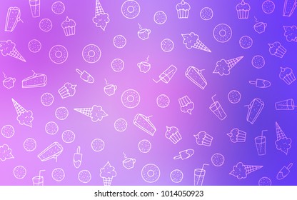 Light Purple vector background with tasty sweets. Confections on blurred abstract background with colorful gradient. Pattern for menu of cafes and restaurants.