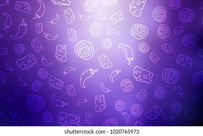 Light Purple vector background with tasty food. Beautiful colored illustration with food in doodle style. Doodle design for your business advert of cafes.