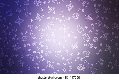 Light Purple vector background with tasty food. Decorative shining illustration with food on abstract template. Doodle design for your business advert of cafes.