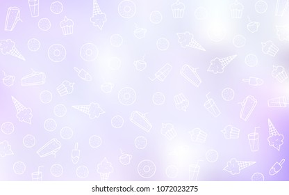 Light Purple vector background with tasty sweets. Decorative shining illustration with sweets on abstract template. Design for ad, poster, banner of cafes or restaurants.