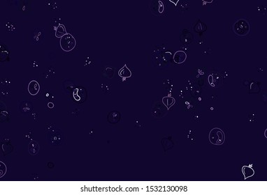 Light Purple vector background with tasty food. Illustration with set of fresh food in doodle style. Template for meal cooking in kitchen.