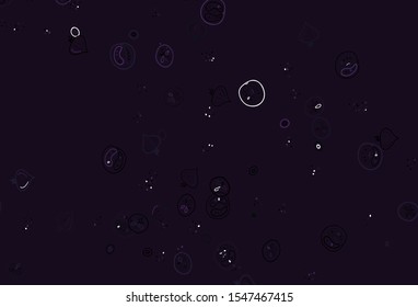 Light Purple vector background with tasty food. Decorative illustration with food on abstract template. Doodle design for your business advert of cafes.