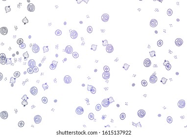 Light Purple vector background with tasty food. Decorative illustration with food on abstract template. Doodle design for your business advert of cafes.