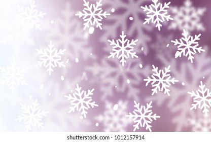 Light Purple vector background with xmas snowflakes. Decorative shining illustration with snow on abstract template. New year design for your ad, poster, banner.