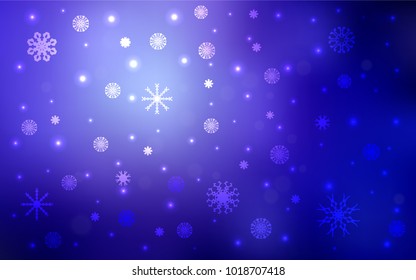 Light Purple vector background with xmas snowflakes. Decorative shining illustration with snow on abstract template. The template can be used as a new year background.