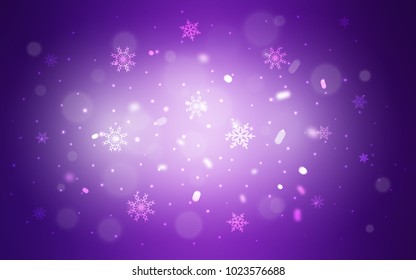 Light Purple vector background with xmas snowflakes. Snow on blurred abstract background with gradient. New year design for your business advert.