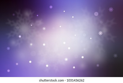 Light Purple vector background with xmas snowflakes. Decorative shining illustration with snow on abstract template. New year design for your business advert.