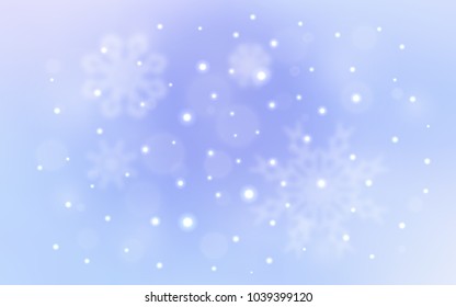 Light Purple vector background with xmas snowflakes. Snow on blurred abstract background with gradient. New year design for your ad, poster, banner.