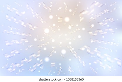 Light Purple vector background with xmas confetti. Beautiful colored illustration with ribbon in celebration style. The pattern can be used for new year ad, booklets.