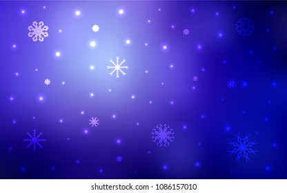 Light Purple vector background with xmas snowflakes. Glitter abstract illustration with crystals of ice. New year design for your ad, poster, banner.