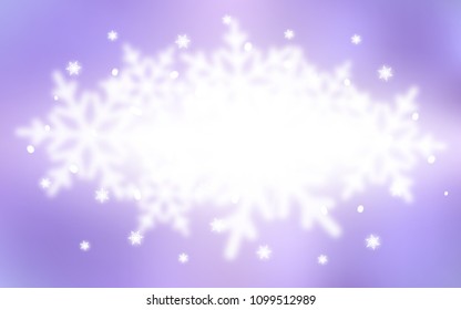 Light Purple vector background with xmas snowflakes. Snow on blurred abstract background with gradient. The template can be used as a new year background.