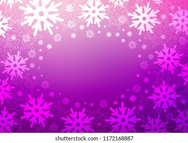 Light Purple vector background with xmas snowflakes. Snow on blurred abstract background with gradient. New year design for your ad, poster, banner.
