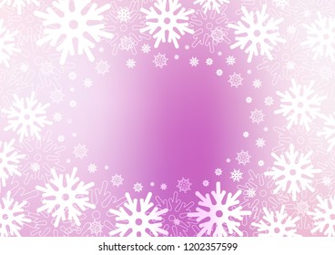 Light Purple vector background with xmas snowflakes. Shining colored illustration with snow in christmas style. The pattern can be used for new year ad, booklets.