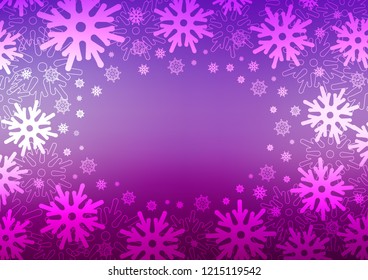 Light Purple vector background with xmas snowflakes. Snow on blurred abstract background with gradient. The template can be used as a new year background.