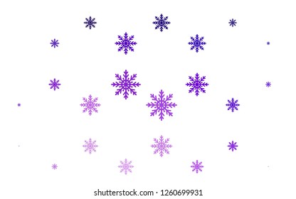 Light Purple vector background with xmas snowflakes. Snow on blurred abstract background with gradient. The pattern can be used for year new  websites.