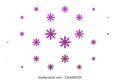 Light Purple vector background with xmas snowflakes. Shining colored illustration with snow in christmas style. The pattern can be used for year new  websites.