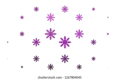 Light Purple vector background with xmas snowflakes. Decorative shining illustration with snow on abstract template. New year design for your ad, poster, banner.
