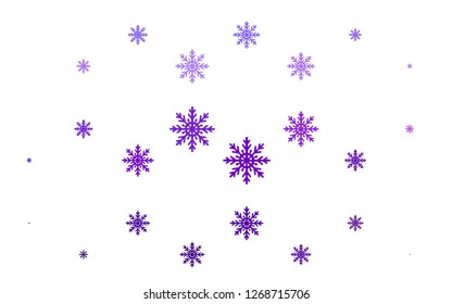 Light Purple vector background with xmas snowflakes. Decorative shining illustration with snow on abstract template. The pattern can be used for year new  websites.