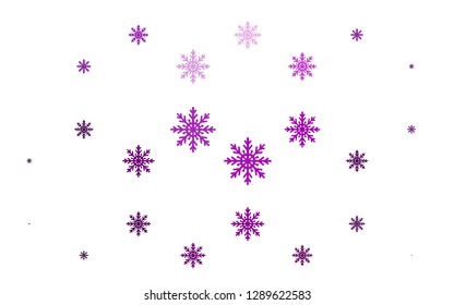 Light Purple vector background with xmas snowflakes. Snow on blurred abstract background with gradient. The pattern can be used for new year ad, booklets.