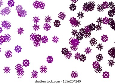 Light Purple vector background with xmas snowflakes. Blurred decorative design in xmas style with snow. The template can be used as a new year background.