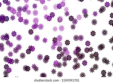 Light Purple vector background with xmas snowflakes. Blurred decorative design in xmas style with snow. New year design for your ad, poster, banner.