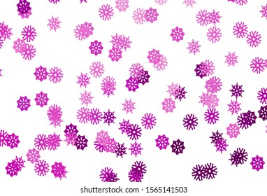 Light Purple vector background with xmas snowflakes. Snow on blurred abstract background with gradient. The template can be used as a new year background.